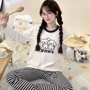 睡衣女秋冬季加厚长袖海岛绒大童女孩学生珊瑚绒ins风家居服套装