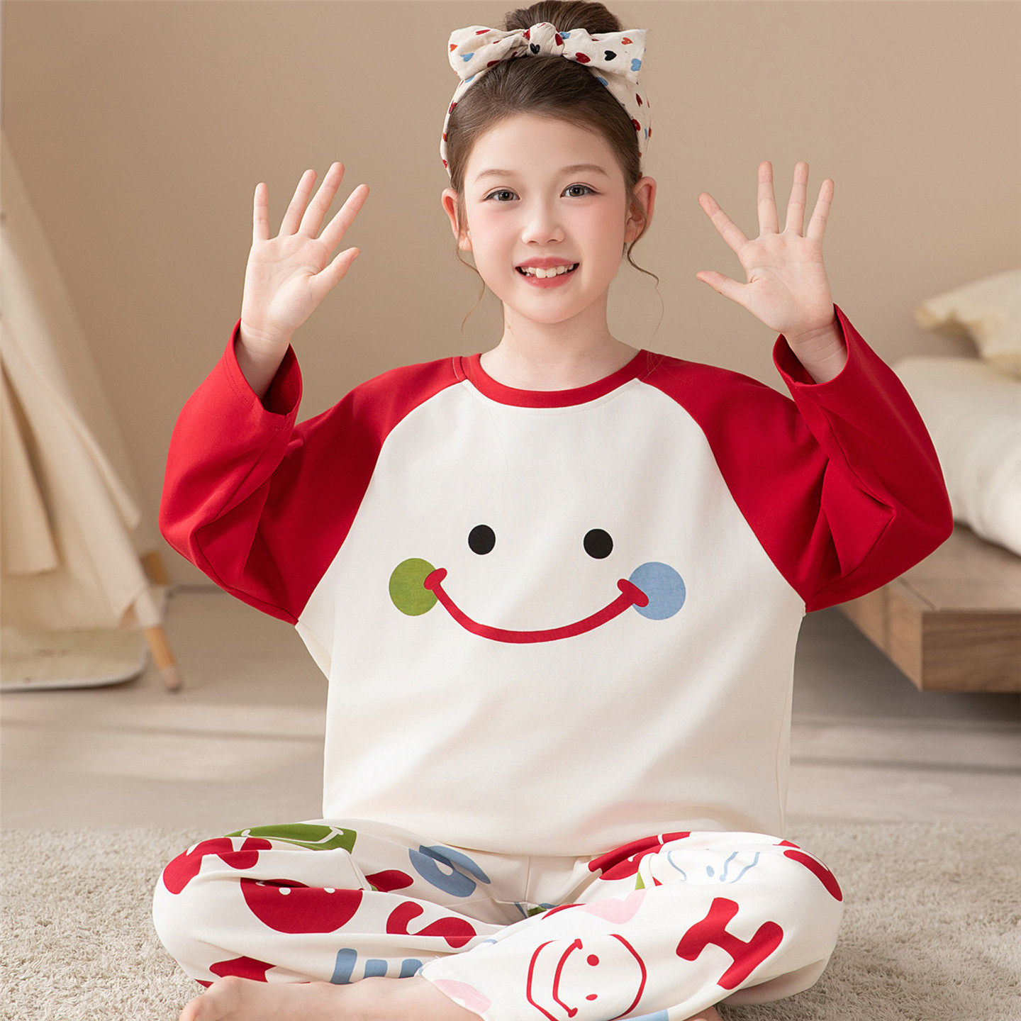 儿童睡衣女童春秋季纯棉长袖套装女孩宝宝中大童红色公主风家居服,童装/婴儿装/亲子装,家居服套装,淘宝优惠券,粉丝福利购,淘宝优惠卷