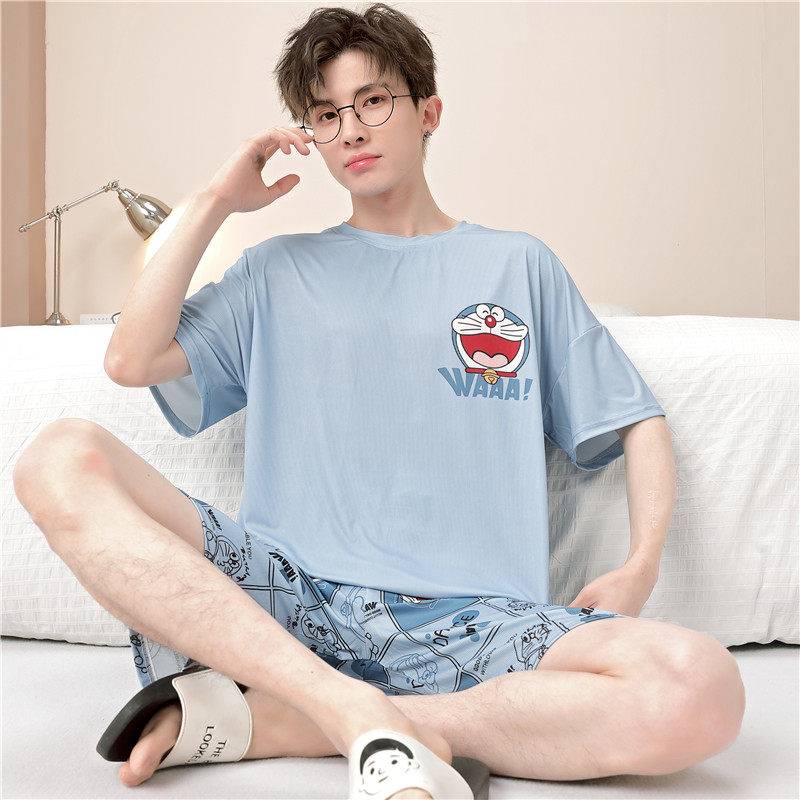 青少年睡衣男孩12岁短袖冰丝15初中学生男童中大童夏天薄款家居服