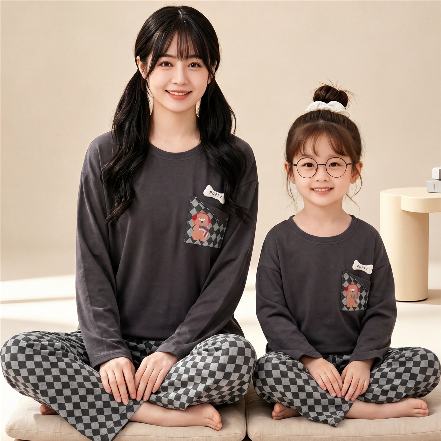 儿童睡衣女孩春秋季长袖纯棉女童中大童学生可外穿家居服母女套装