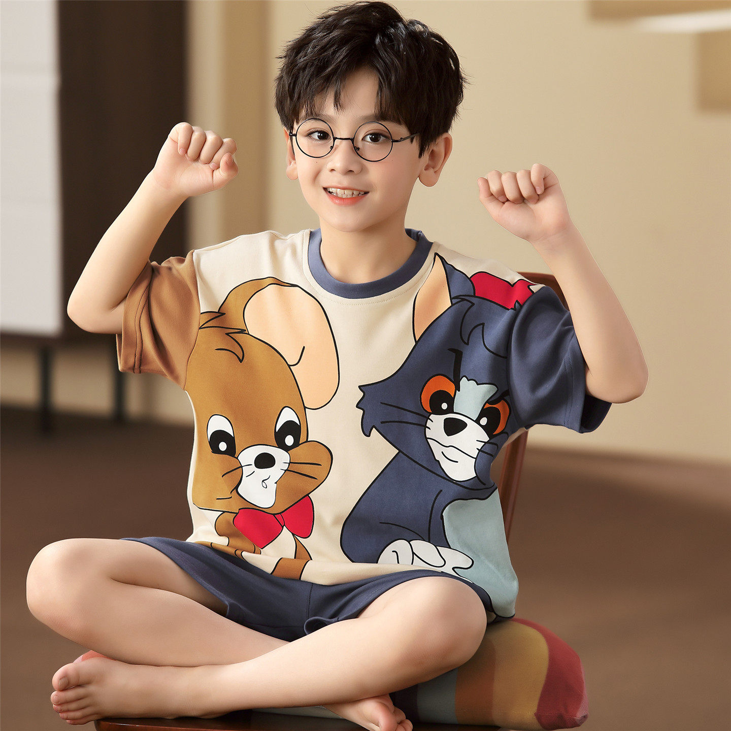 儿童睡衣男生夏季短袖薄款纯棉男孩中大童学生可爱卡通家居服套装