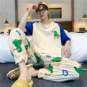 薄款 纯棉家居服套装 短袖 青少年初中学生男款 长裤 大童睡衣男孩夏季