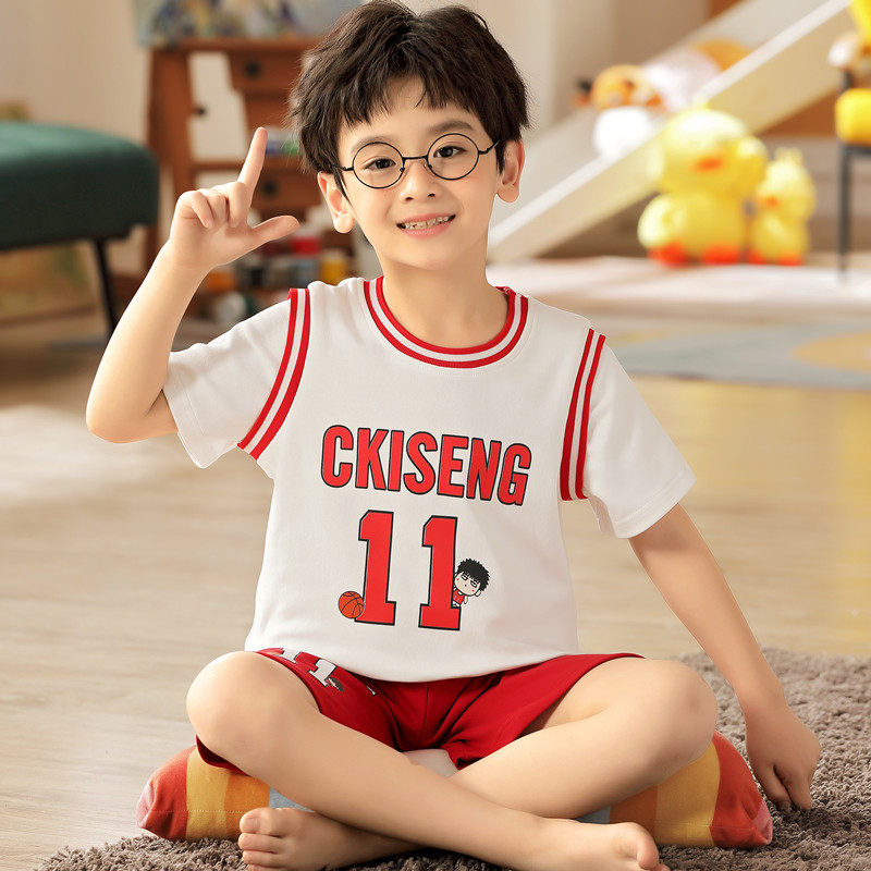 儿童睡衣男童夏季薄款纯棉短袖宝宝小男孩中大童球服可外穿家居服