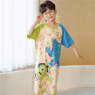 儿童连体睡衣12岁短袖纯棉15青少年学生男孩中大童夏天薄款家居服