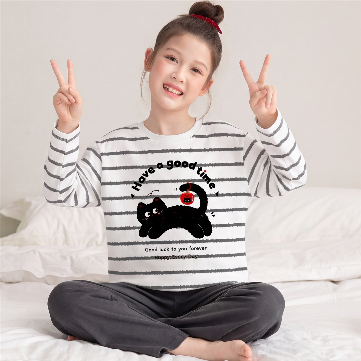 儿童睡衣女生春秋季长袖拉架棉女孩中大童学生韩版可爱家居服套装