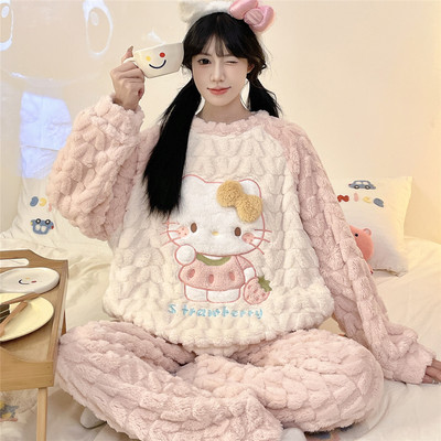 大童睡衣女孩秋冬季珊瑚绒法兰绒初中高中学生甜美可爱家居服套装