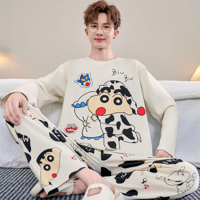 睡衣男款纯棉长袖春秋季男孩中大童青少年初中高中学生家居服套装