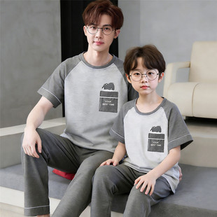 睡衣男生夏季短袖长裤纯棉大童男孩学生青少年12-15岁父子家居服