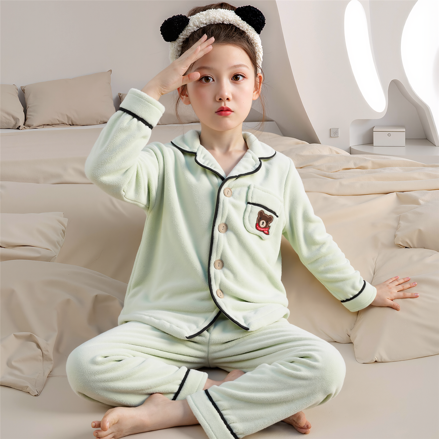 儿童睡衣女童秋冬季珊瑚绒法兰绒12岁女孩中大童15家居服开衫套装