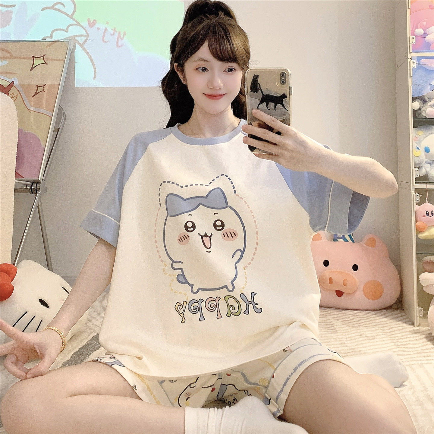 睡衣女款2026年夏季新款纯棉短袖大童女孩学生全棉卡通家居服套装