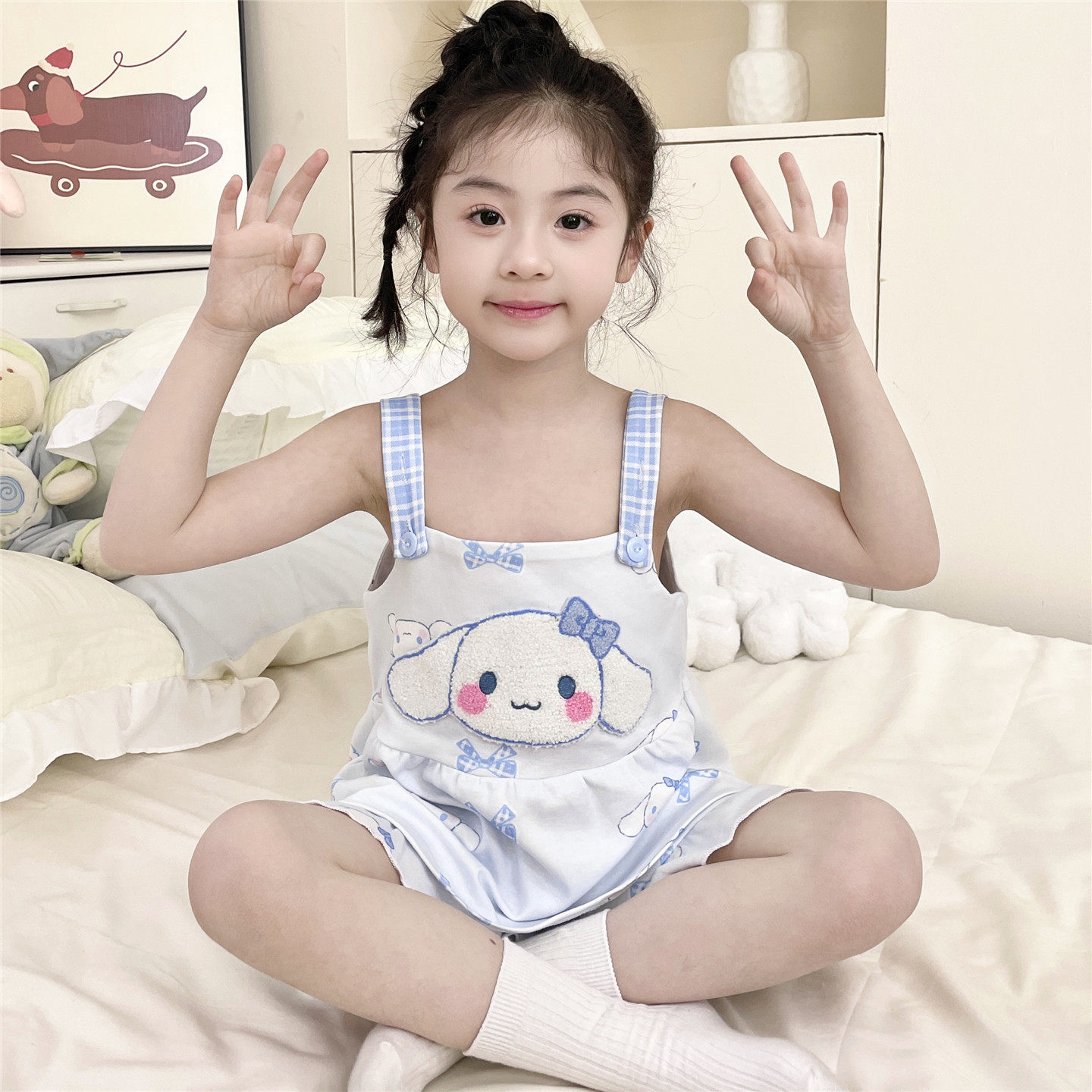 儿童睡衣女童夏季薄款吊带纯棉女孩中小童宝宝全棉卡通家居服套装