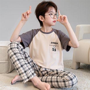儿童睡衣男童纯棉套装短袖长裤小孩中大童全棉卡通夏天薄款家居服