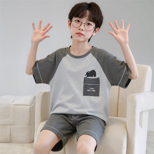 儿童睡衣男孩夏季薄款短袖纯棉男童中大童可外穿家居服套装12岁15