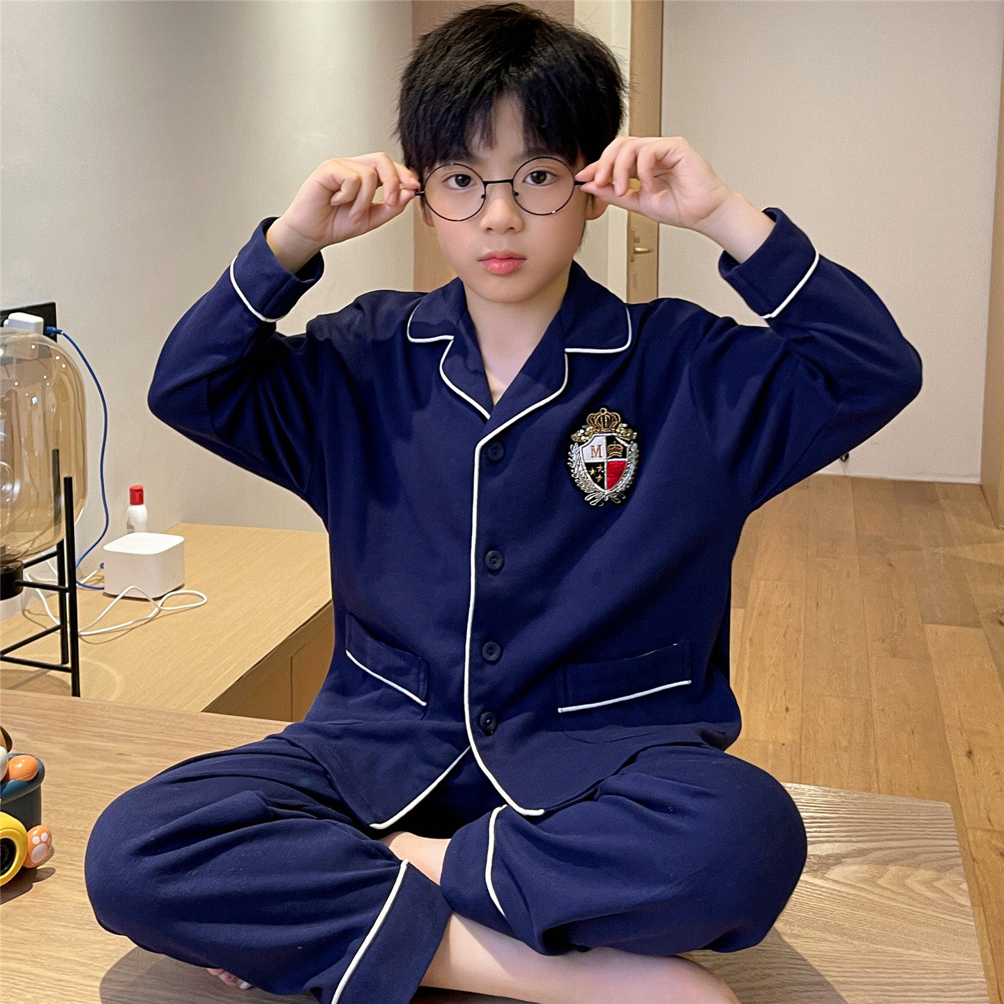 睡衣男款纯棉长袖春秋季男孩中大童青少年初中高中学生家居服套装