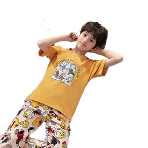 儿童睡衣男孩薄款男童纯棉夏季短袖长裤中大童小孩全棉家居服套装