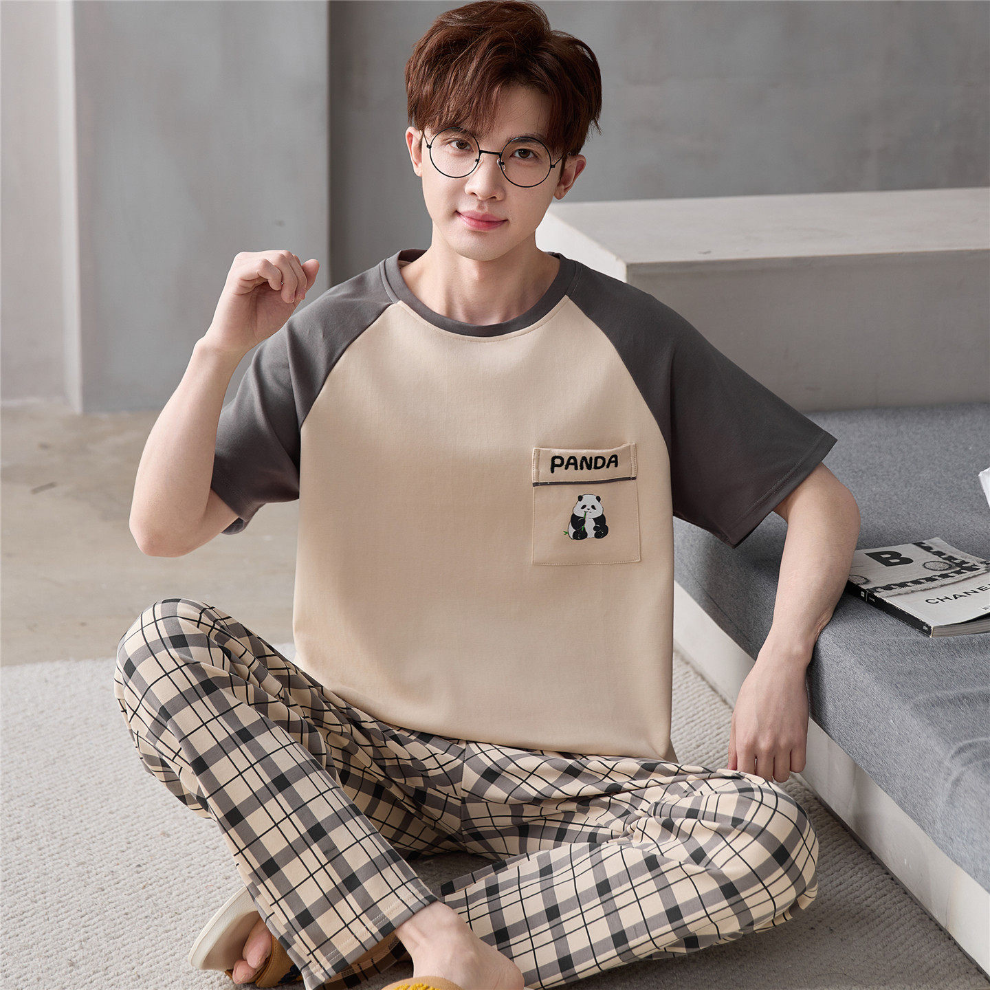 睡衣男款夏季纯棉短袖长裤大童男孩学生青少年全棉卡通家居服套装