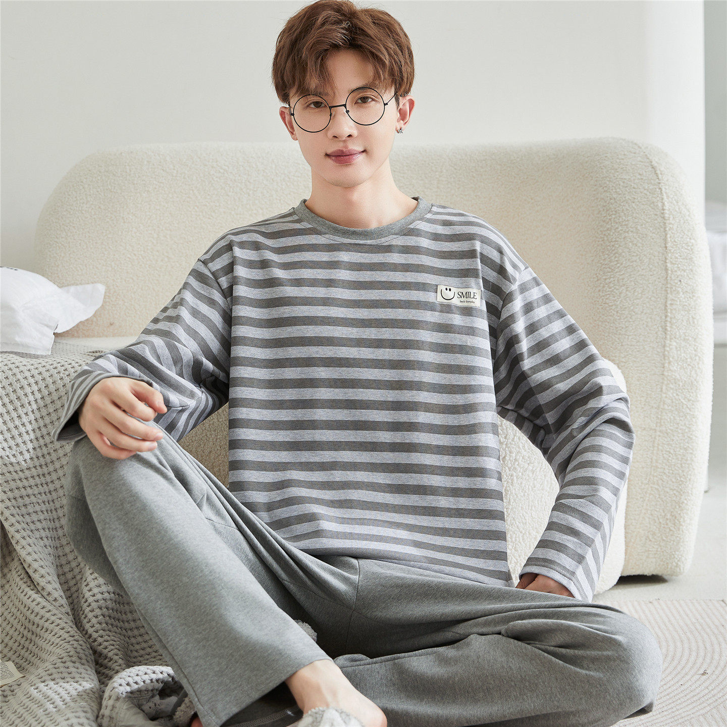 青少年睡衣男生秋季长袖纯棉大童男孩初中高中学生条纹家居服套装,女士内衣/男士内衣/家居服,睡衣/家居服套装,淘宝优惠券,粉丝福利购,淘宝优惠卷