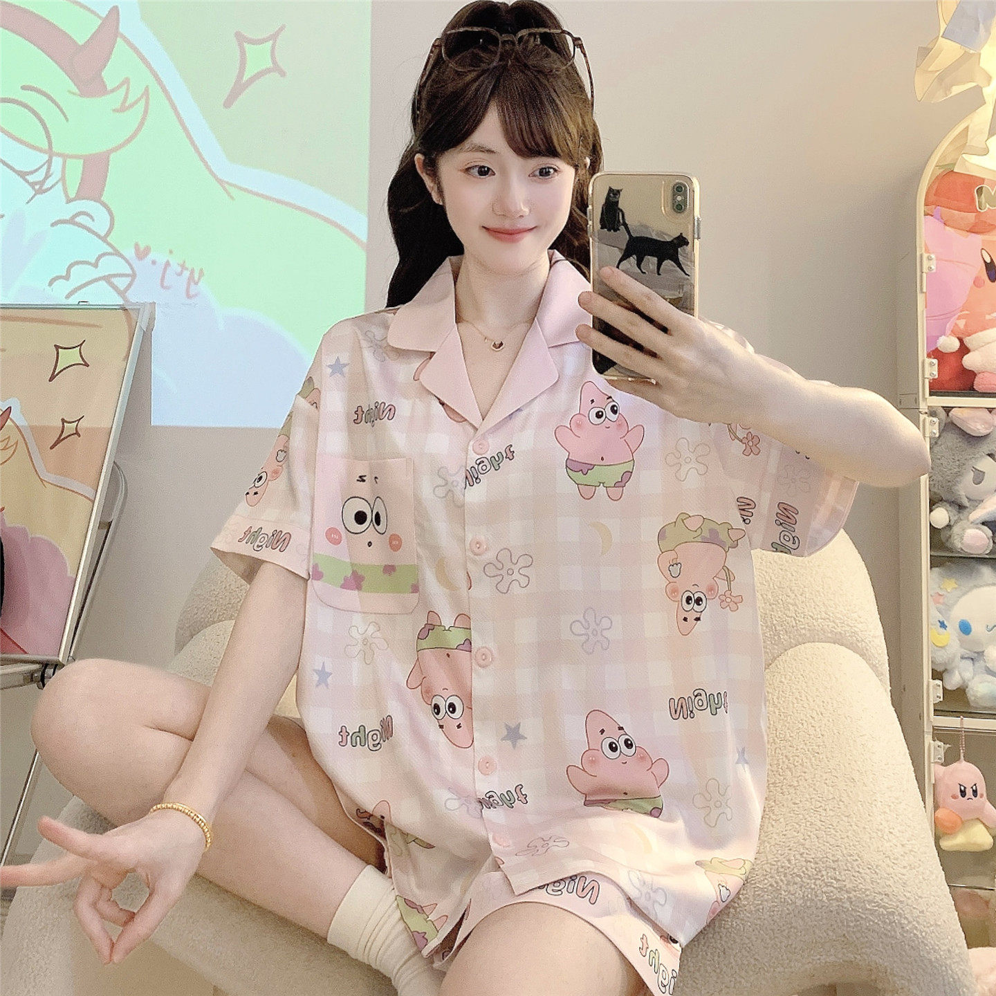 睡衣女款冰丝短袖夏季薄款大童女孩学生韩版可爱家居服套装12岁15