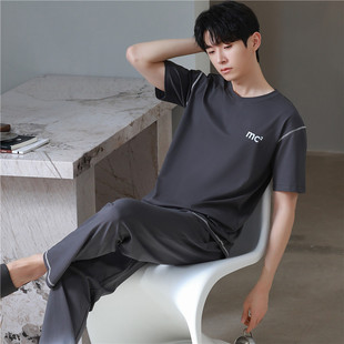 大童睡衣男孩夏季薄款纯棉青少年初中学生短袖长裤男款家居服套装