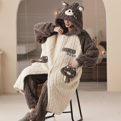 法兰绒睡衣男款2025新款秋冬季青少年初中学生睡袍家居服男生套装