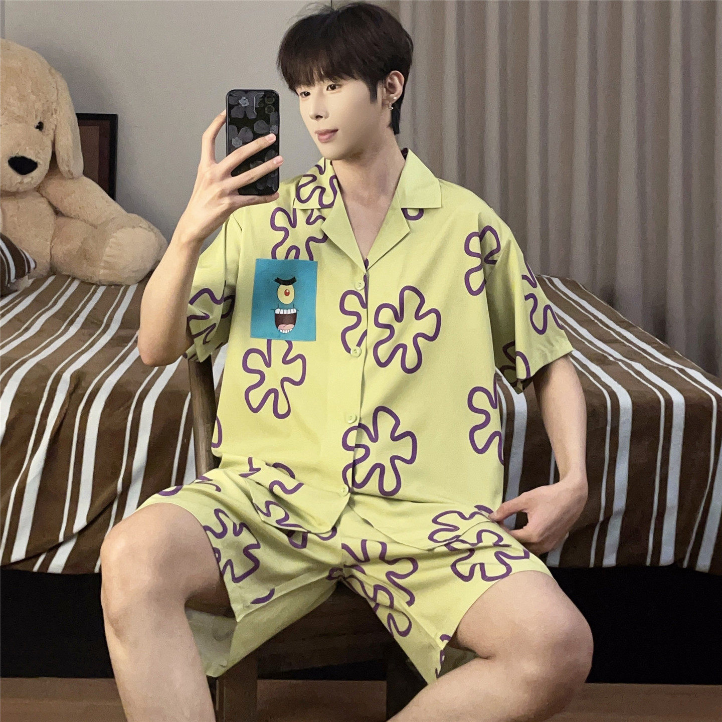 青少年睡衣男孩夏季薄款短袖冰丝12男童中大童15岁高中学生家居服