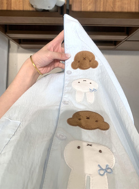 可爱少女感蓝色卡通米菲兔小熊短袖睡衣女夏季短裤家居服两件套装