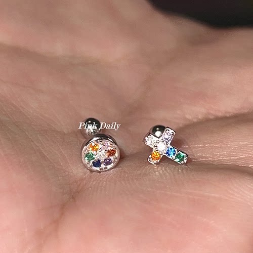 925纯银小众设计彩色圆形耳钉