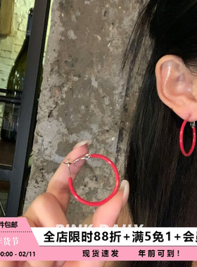 Pink Daily红色滴釉大圈耳环女气质绝美素圈耳圈个性辣妹圈圈耳饰