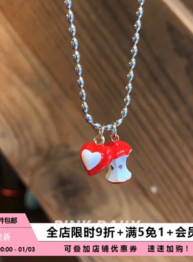 Pink Daily红色爱心苹果核项链钛钢吊坠锁骨链女童趣可爱甜美颈链