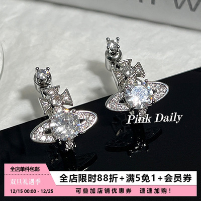 西太后满钻土星耳环小众