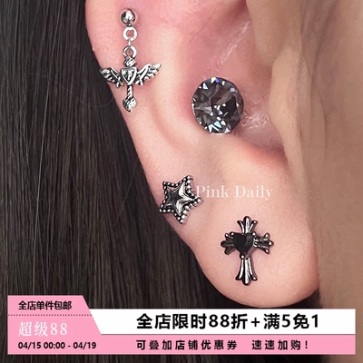 暗黑风十字架钛钢耳骨钉