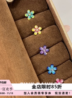 彩色渐变精致花朵耳钉