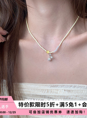 【特价款】黄色不规则珍珠花朵吊坠项链女甜美可爱小花锁骨链颈链