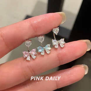 Pink Daily绝美粉色蝴蝶结锆石马蹄环耳钉爆闪耳骨钉钛钢耳环耳饰