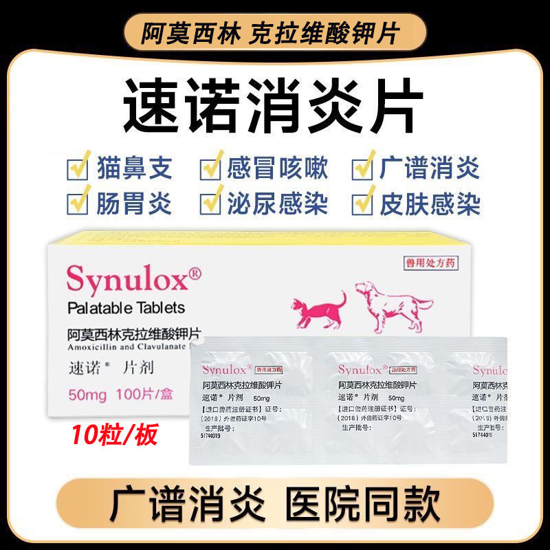 速诺消炎片猫狗阿莫西林克拉维酸钾猫咪消炎药猫咪感冒咳嗽药鼻支