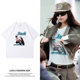 BLACKPINK金珍妮JENNIE衣服同款 T恤印花宽松纯棉春夏季 打底衫 短袖
