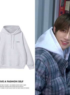 TXT崔杋圭同款卫衣综艺字母印花花灰色百搭韩版连帽衫秋冬上衣服