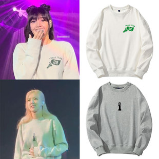 blackpink LISA朴彩英ROSE演唱会同款卫衣宽松印花加绒薄款上衣服
