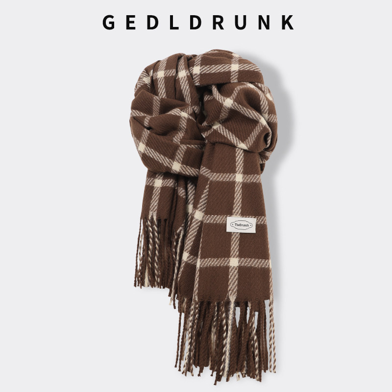 围巾女秋冬季高级感韩版百搭格子流苏披肩情侣围脖男冬天加厚保暖