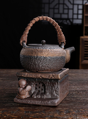 粗陶蜡烛煮茶炉香薰炉小型日式烤茶温茶器暖炉子加热茶壶保温底座