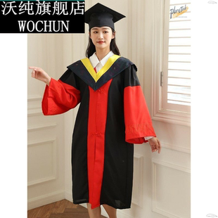 博士学位服工学毕业袍黄领学士服大学生毕业礼服文科理科导师服装