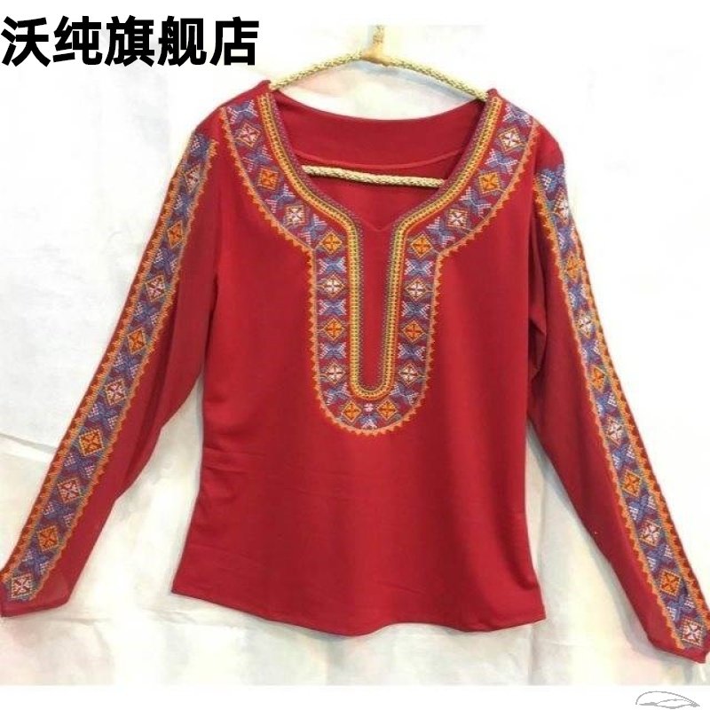 新疆舞蹈演出服装练功服上衣吾尔族民族舞台表演装长袖练功服女