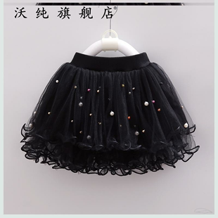 春款儿童莎莎裙半身百搭短裙女童网纱裙手工钉珠裙子蓬蓬裙四季。