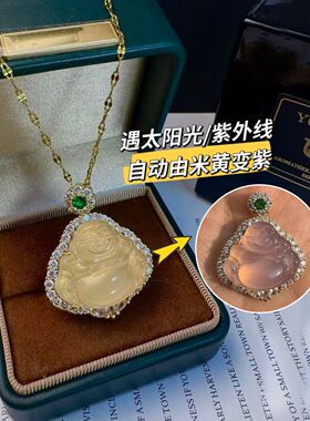 项链新中式大肚佛感温遇紫外线太阳光由黄变紫气质佛公锁骨链