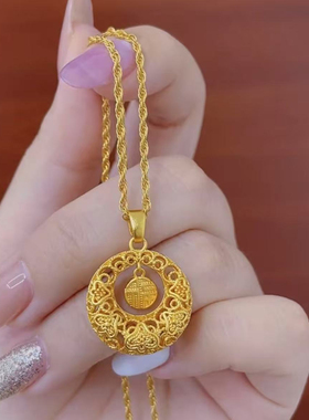 祥云福牌花丝双面灵动平安扣项链