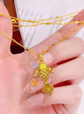 镂空花丝锦鲤摆尾好运鲤鱼锁骨链
