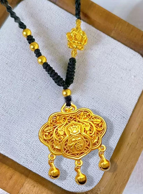 福字花丝铃铛平安锁项链