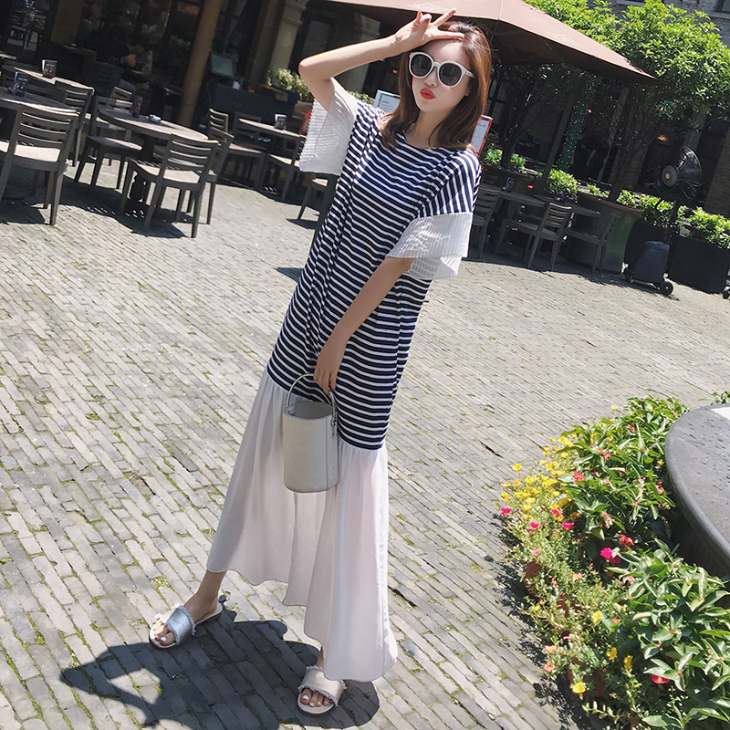 体恤bf长裙女慵懒风chic大码及踝女学生夏到脚踝很仙的连衣裙ins