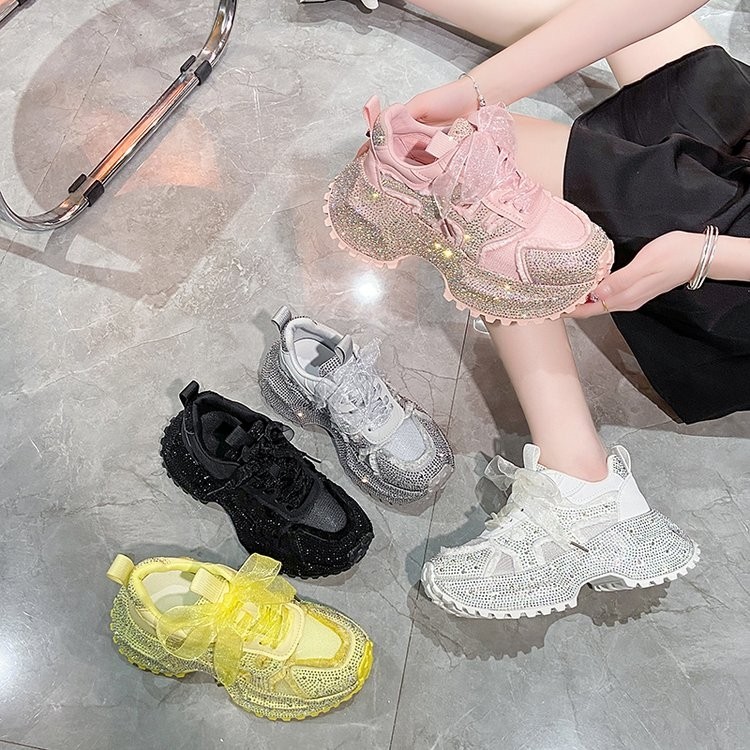 老爹鞋女ins超火水钻满钻蕾丝芭蕾风小个子7cm满天星增高运动女鞋