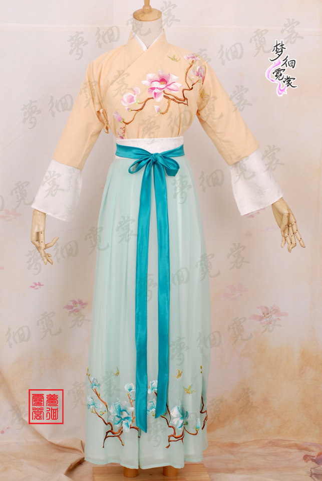 独家刺绣设计汉服女装棉麻绣花玉汉服定制/加工